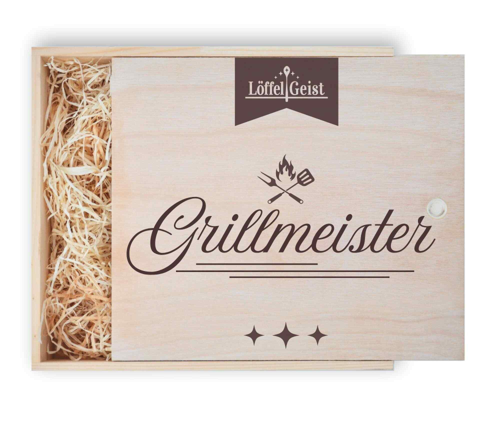 Geschenkverpackung Holzbox mit Lasergravur ´Grillmeister´