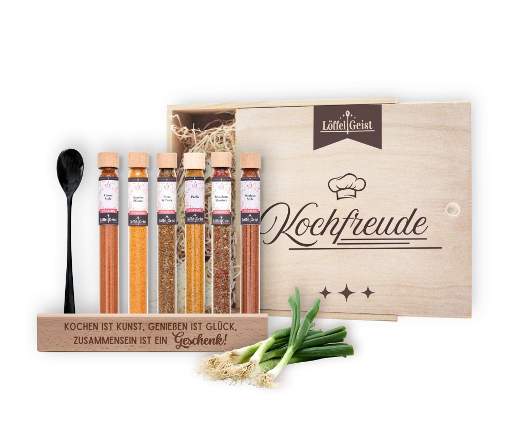 Gewürz-Geschenkset Kochfreude in edler Holzbox