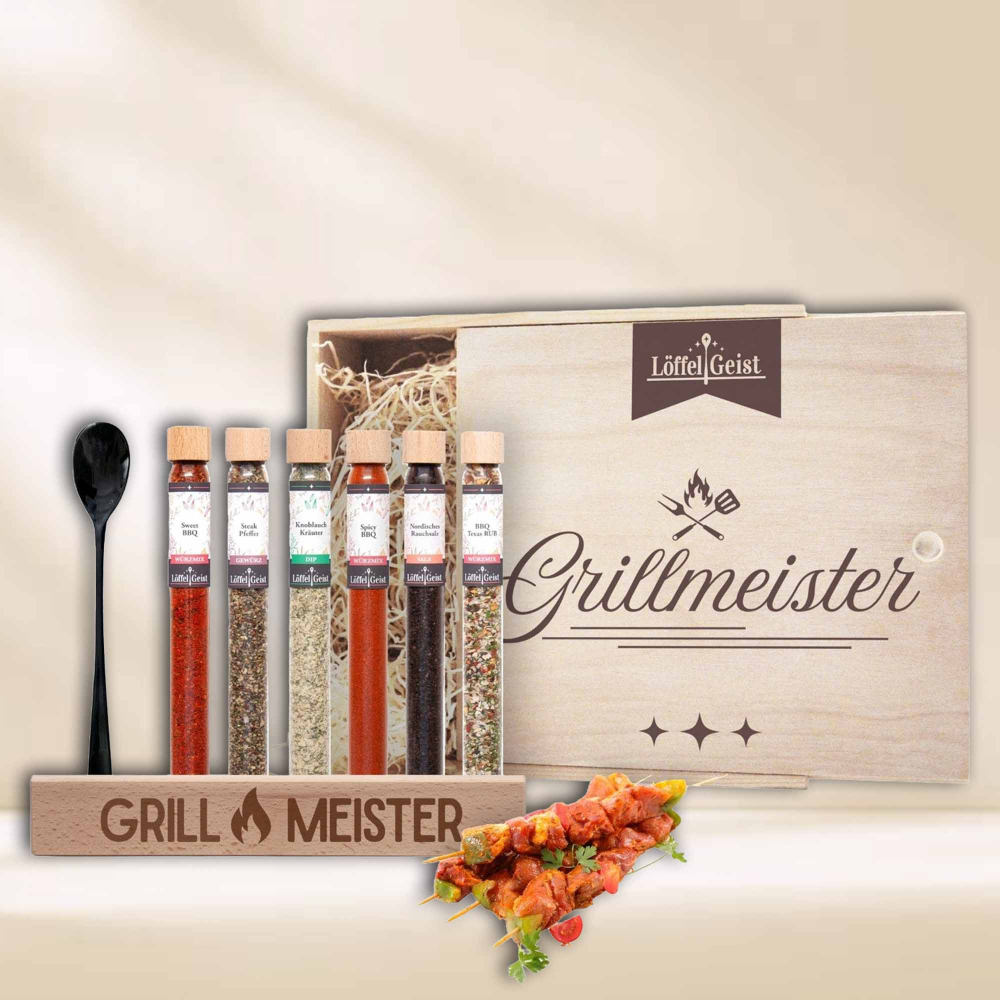 Preview: Gewürz-Geschenkset Grillmeister in edler Holzbox