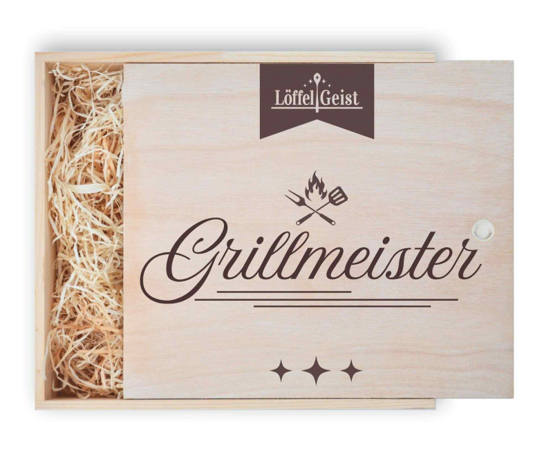 Geschenkverpackung Holzbox mit Lasergravur ´Grillmeister´