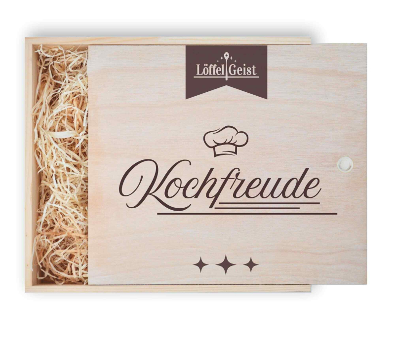 Geschenkverpackung Holzbox mit Lasergravur ´Kochfreude´