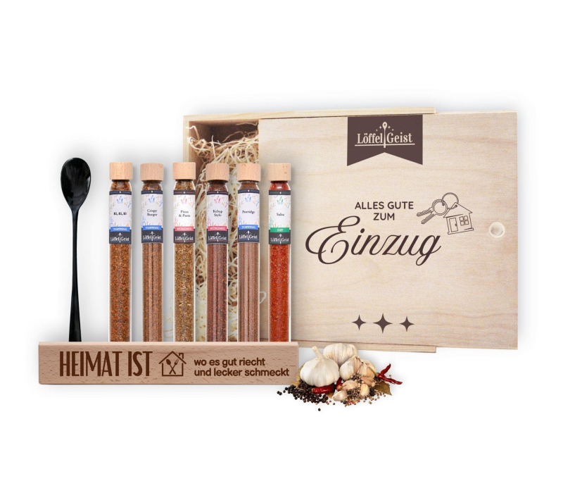 Geschenkset in Holzbox Alles Gute zum Einzug