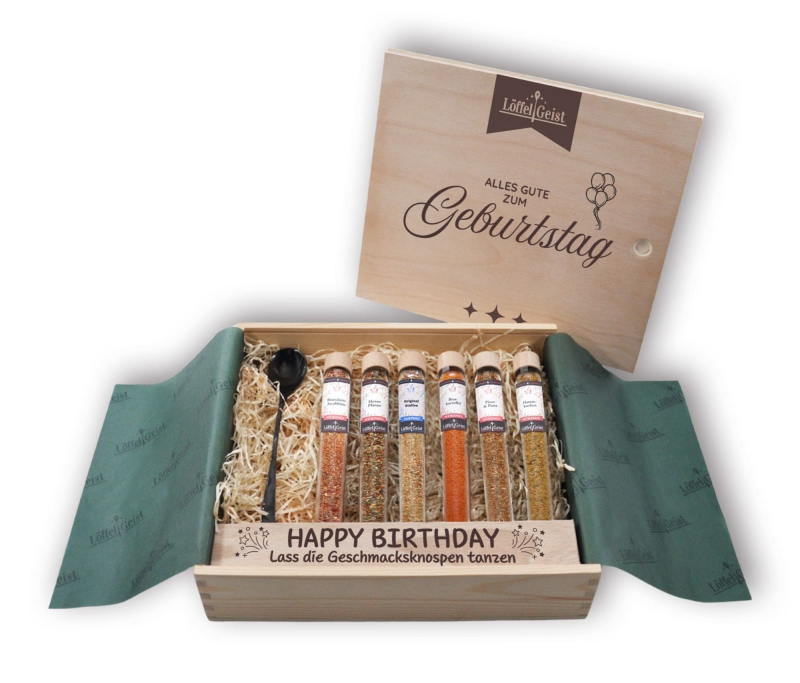 Gewürz-Geschenkset Alles Gute zum Geburtstag in edler Holzbox