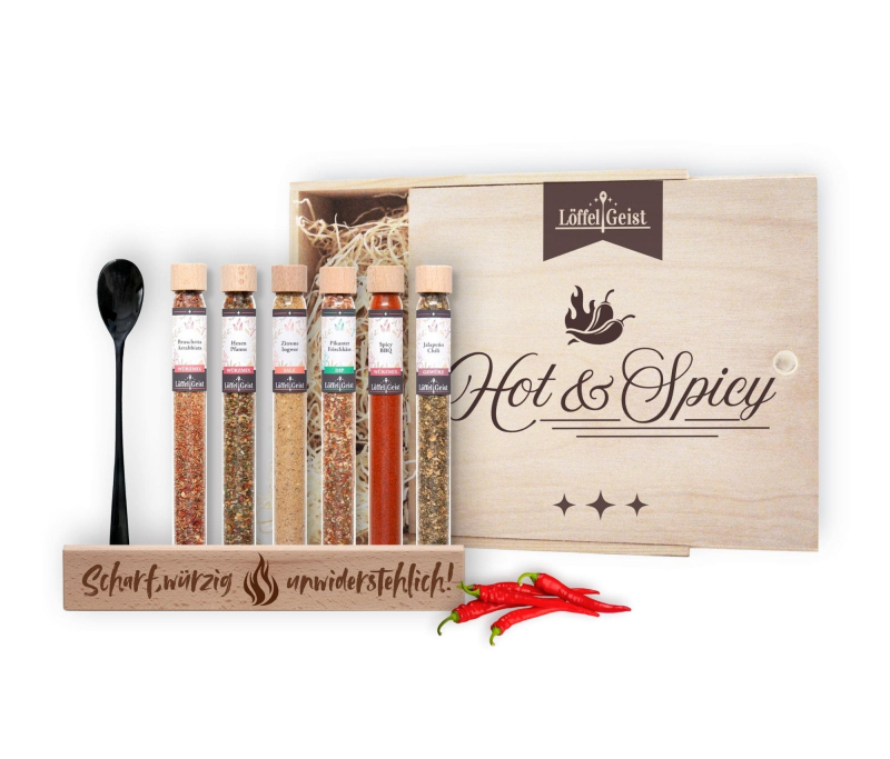 Gewürz-Geschenkset Hot & Spicy in edler Holzbox