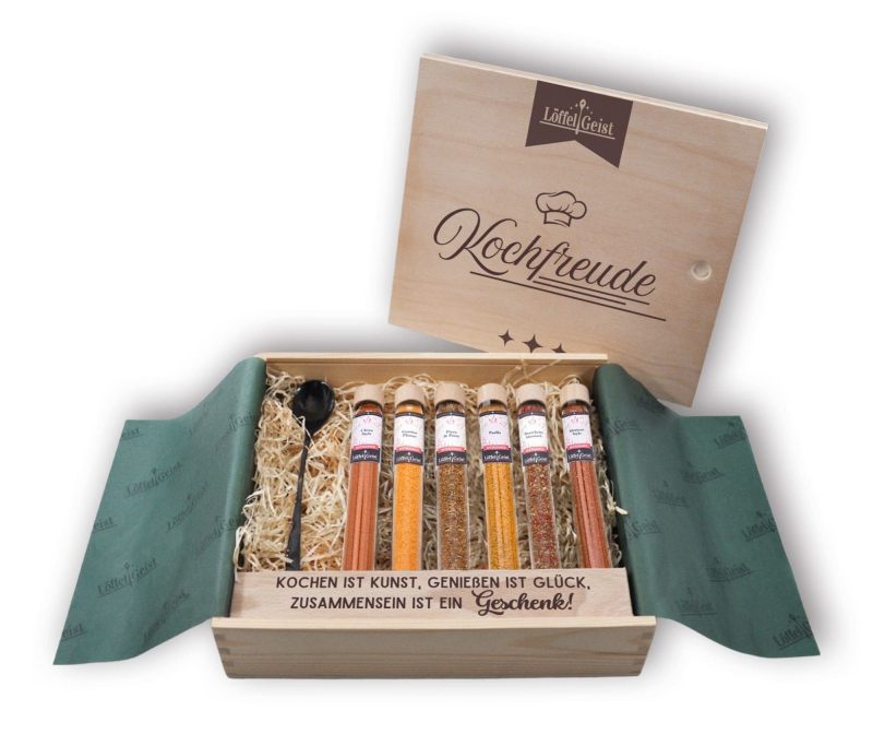 Gewürz-Geschenkset Kochfreude in edler Holzbox